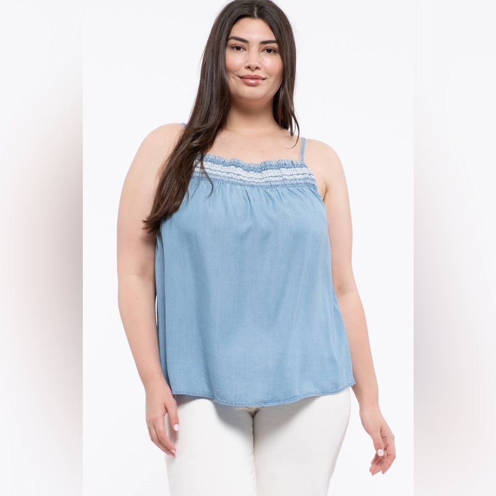 PERCH by BLU PEPPER Blue Chambray Denim Sleeveless Blouse Top Plus Size 3X NEW